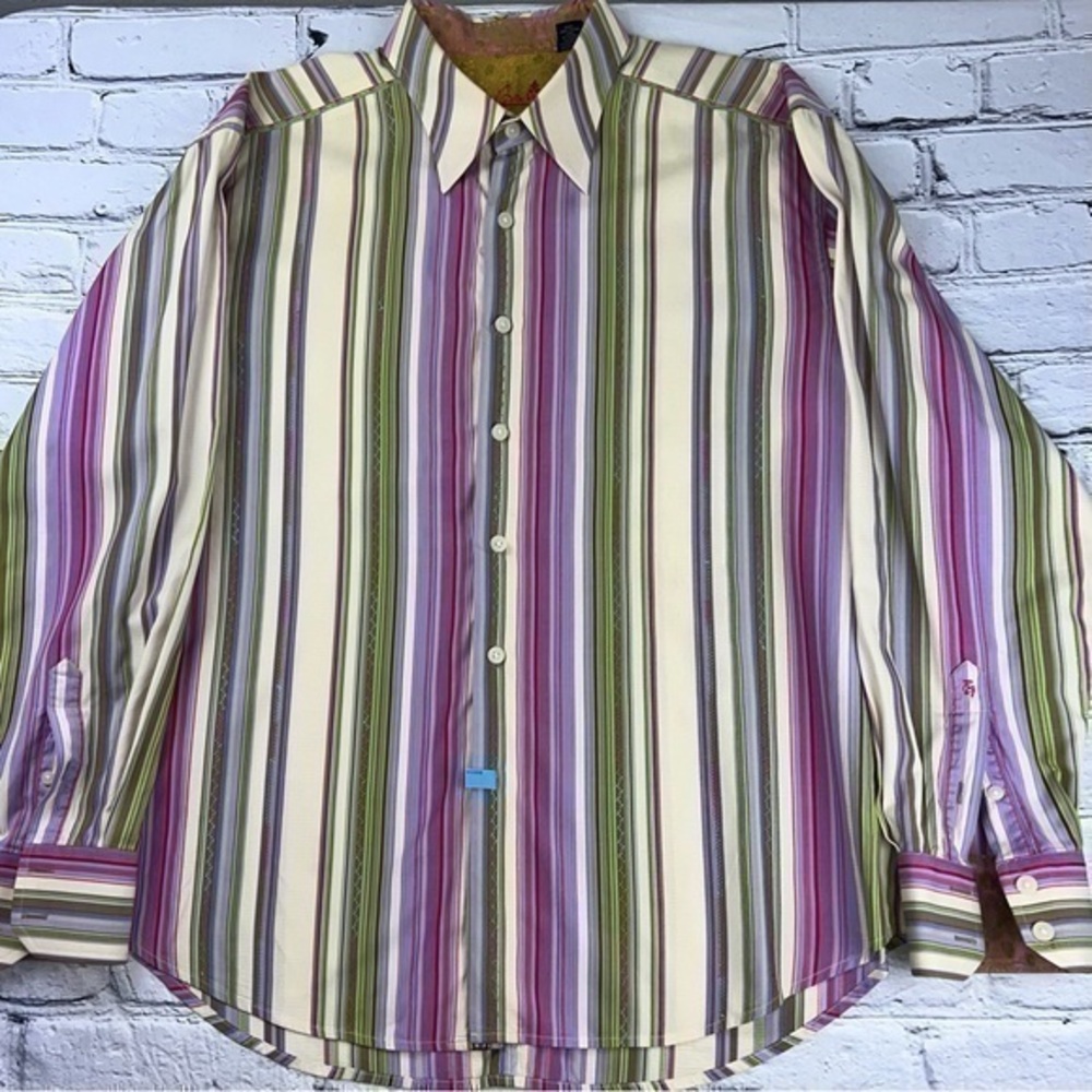 Robert Graham lavender, green multi colored striped button down shirt Size 2XL